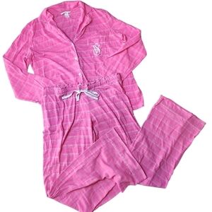 VICTORIA'S SECRET | Pink Silver Metallic Stripe Long Sleeve Wide Leg Pajamas | L